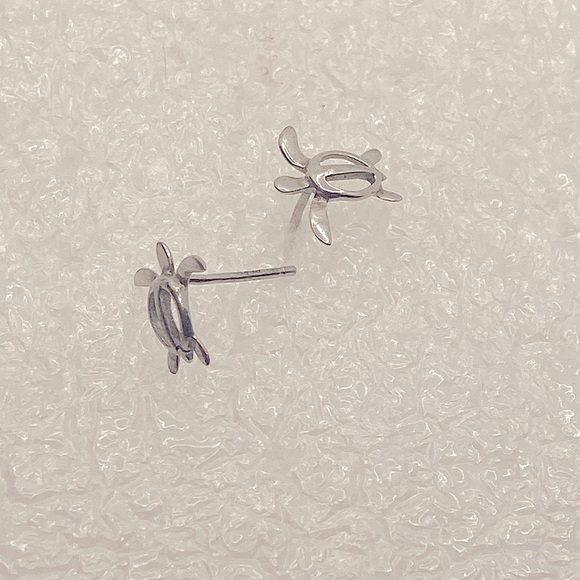 Vtg Sterling Silver Sea Turtle Stud Earrings / 10mm - Picture 3 of 5